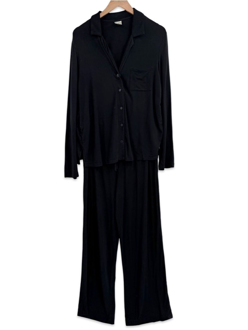 ✦ Soma Modal Blend PJ Set Long Sleeve Top & Wide Leg Pants | Black | Large